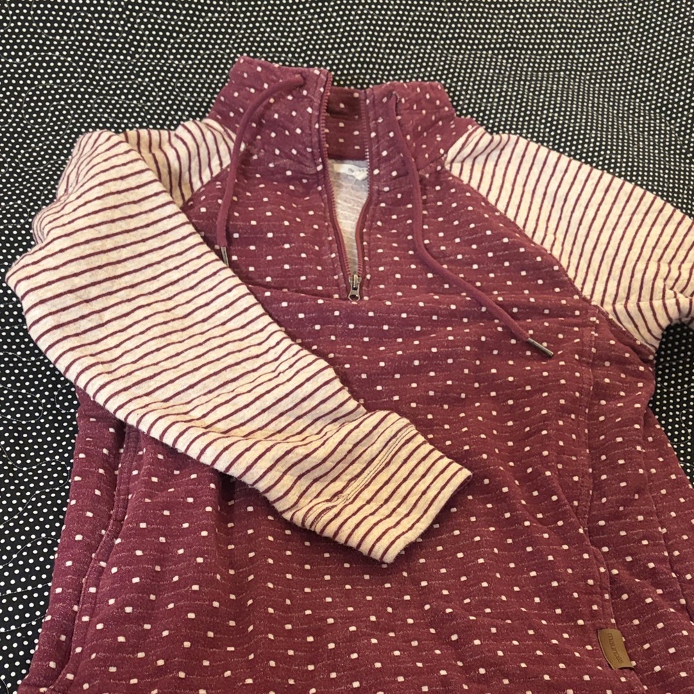 Maurices Burgundy and Cream Polka Dot Hoodie